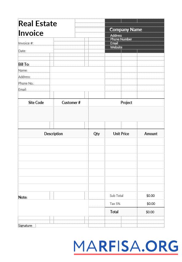 Realistic Real Estate Invoice Template